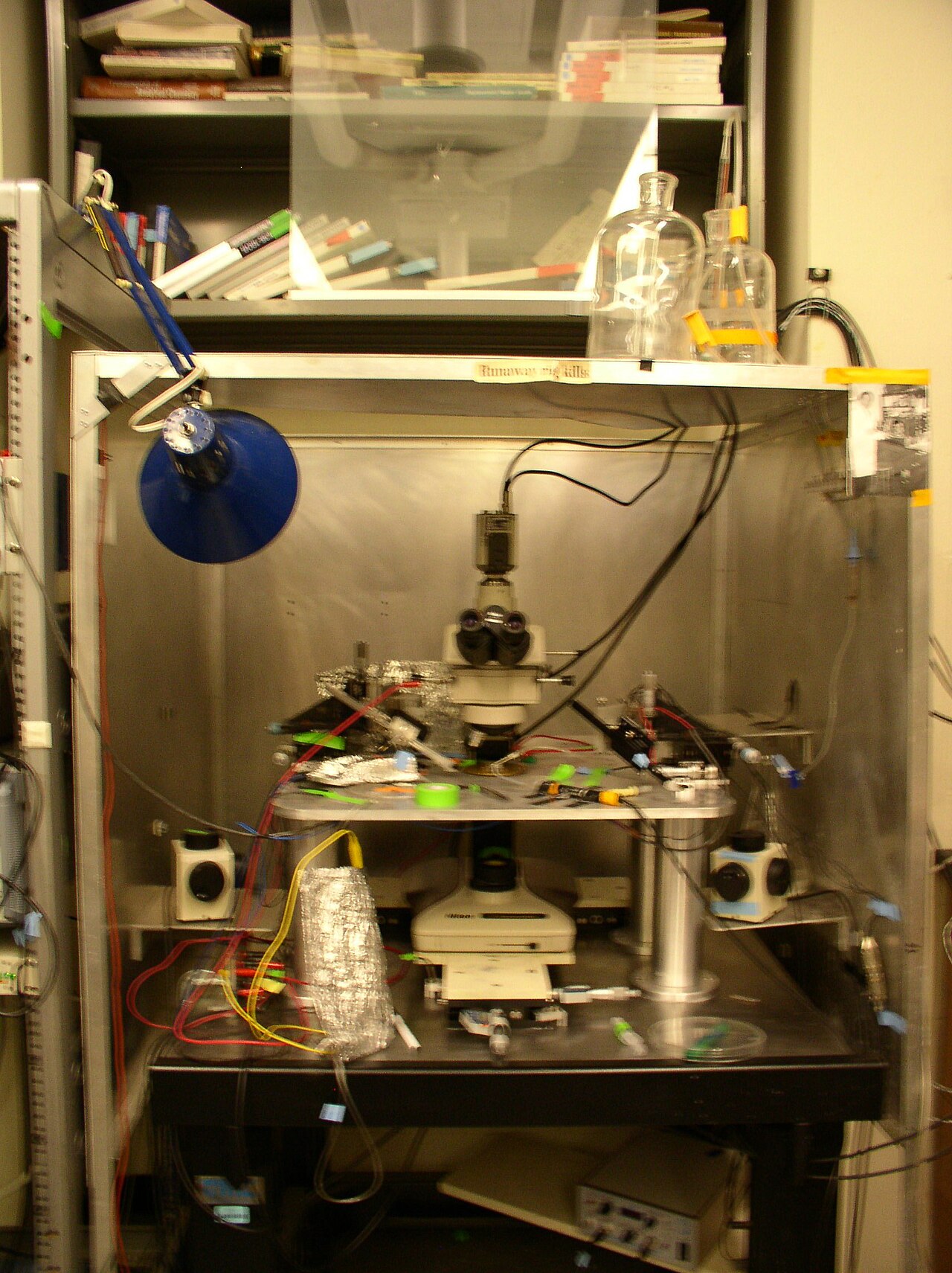 microscope research (foto: Robert Cudmore from Marseille, France / CC BY-SA 2.0, Wikimedia Commons)