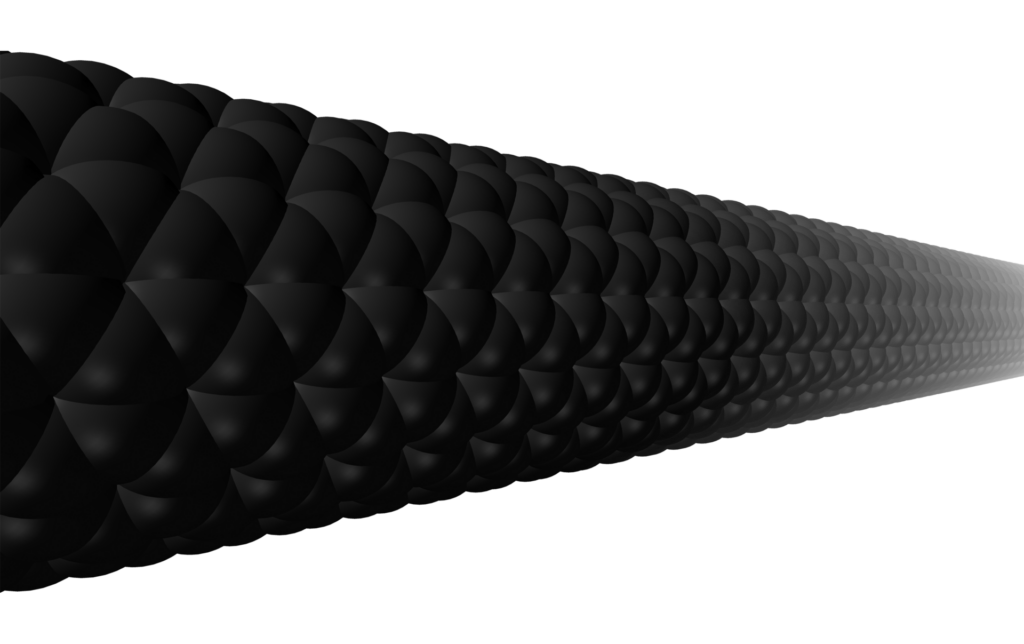 Modelo de la estructura hexagonal de un nanotubo de carbono formado por átomos enlazados